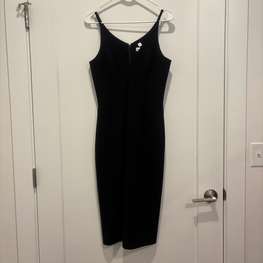 Dress‎ The Population Black V-Neck Spaghetti Strap Midi Sheath Cocktail Dress S